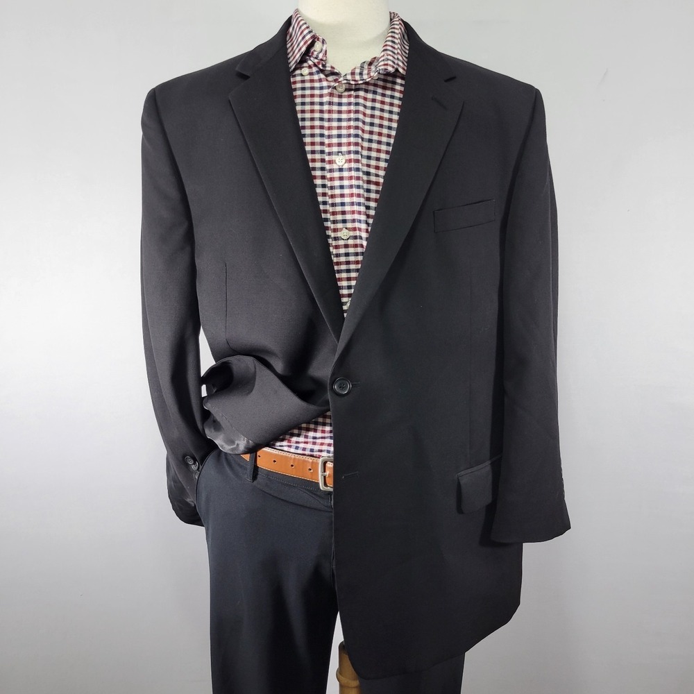 Pronto Uomo Platinum Men's‎ Sport Coat Blazer Two Button Charcoal Black Wool 46R